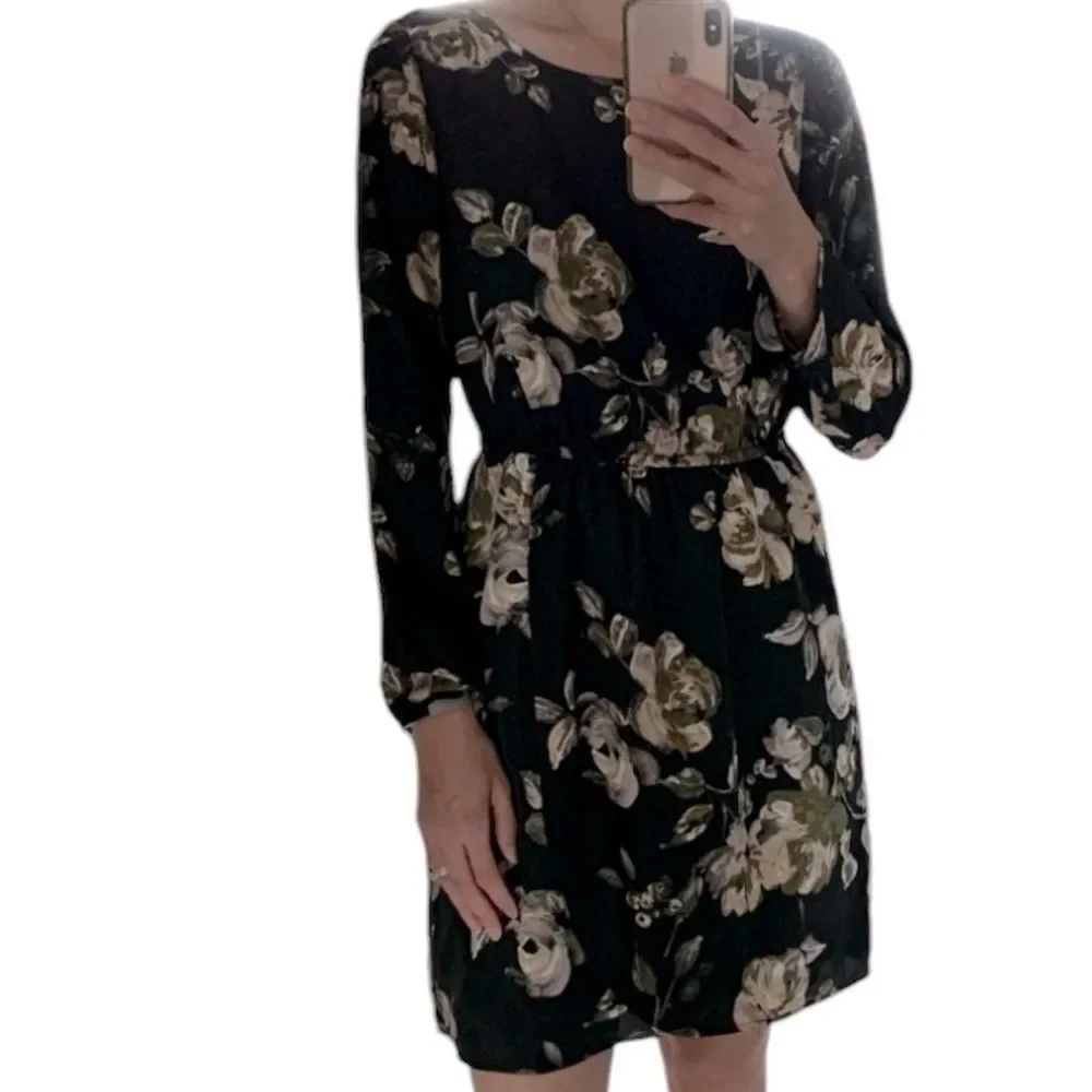 J. Crew Dark Floral Size‎ 8 Chiffon Dress Faux Wrap Tulip Hem Floral Watercolor